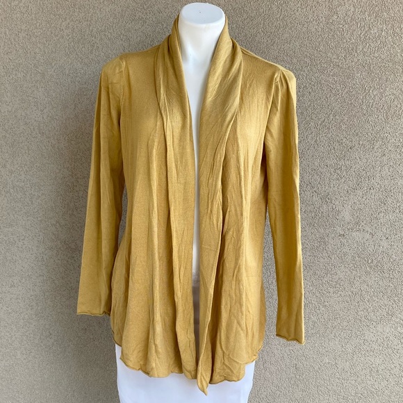 Joan Vass Sweaters - Golden Knit Open Front Cascading Cardigan Sweater
